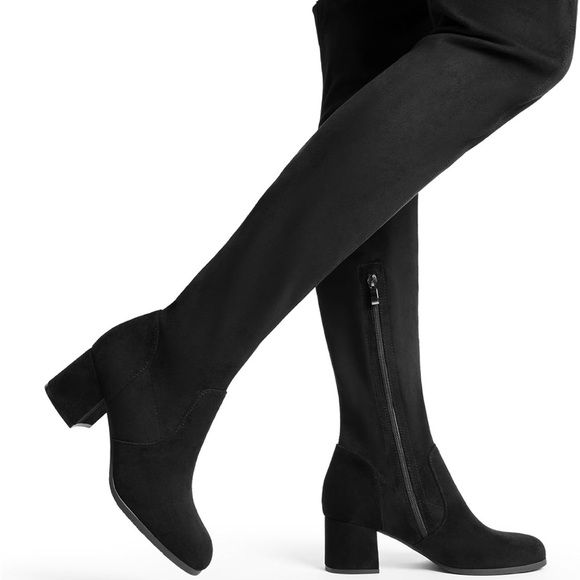 Dream Pairs Women's Elegant Black Over the Knee Boots Gold Zippers 3 inch Heels - Picture 7 of 12